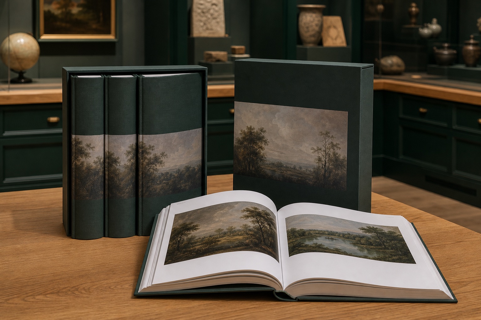 Coordinated museum coffee table book series with slipcase