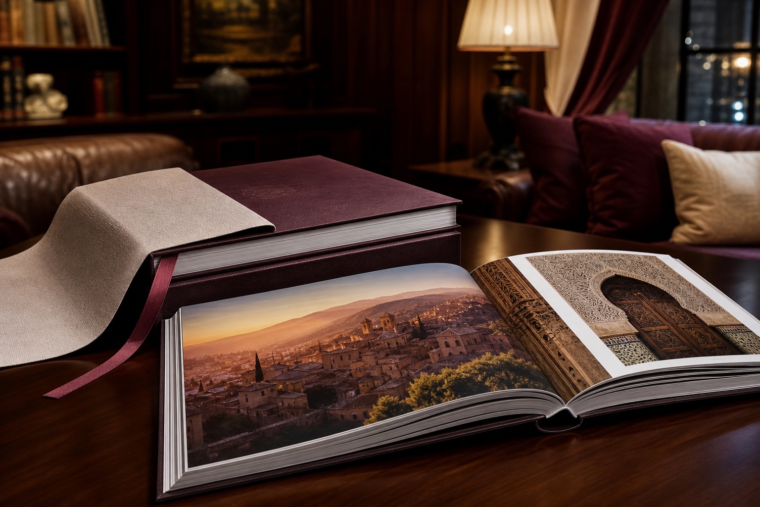 Travel and cultural heritage coffee table book in a library setting