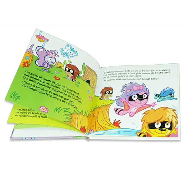 Open children's picture book showing binding and page lay
