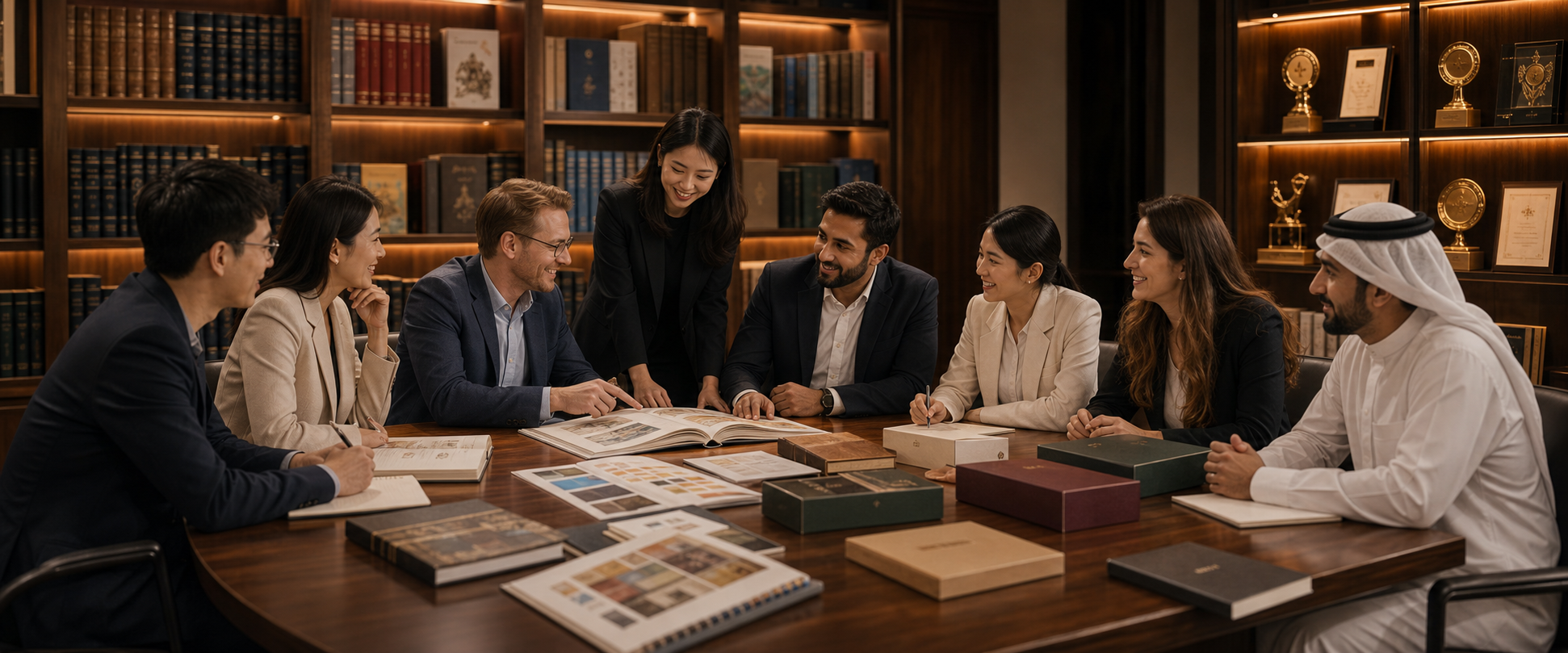 Gold Printing project and production team reviewing work