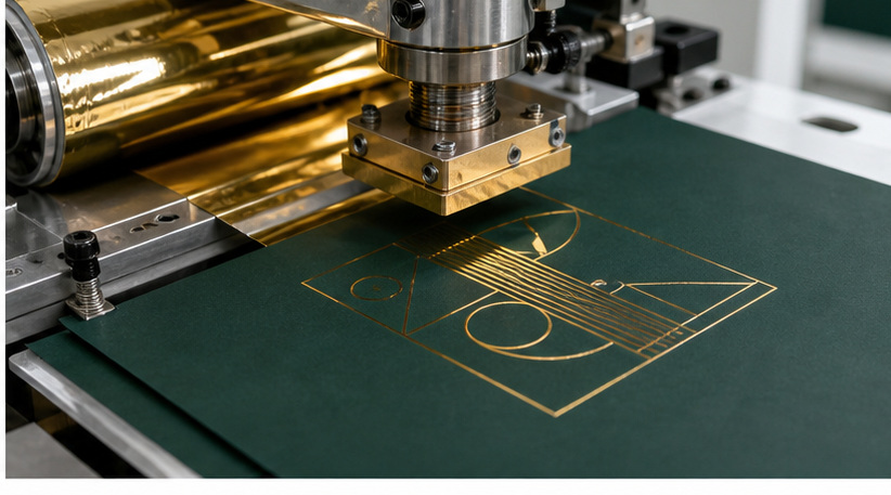 Close-up of gold foil stamping on a book cover