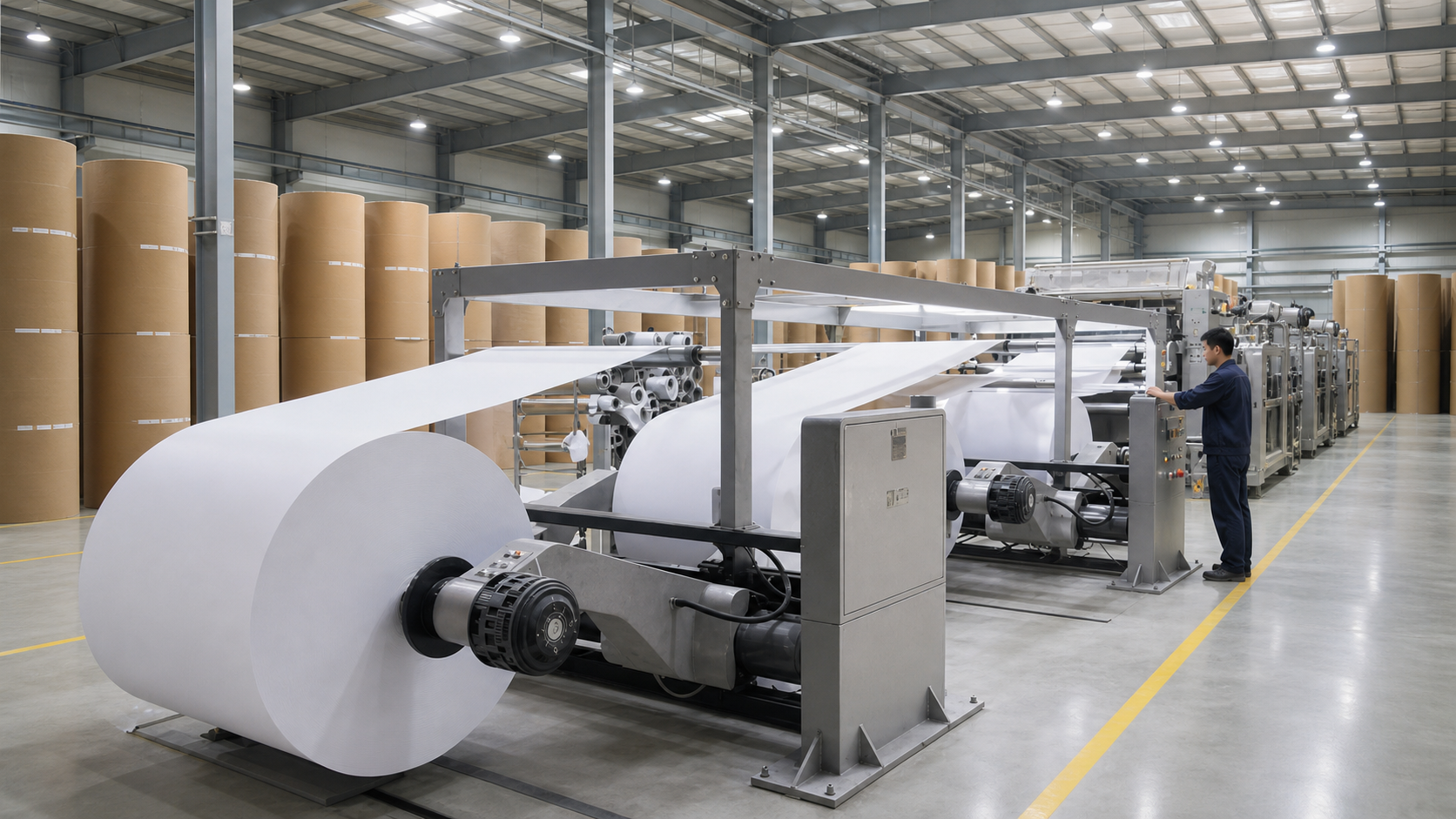 Large paper slitting workshop and roll paper storage