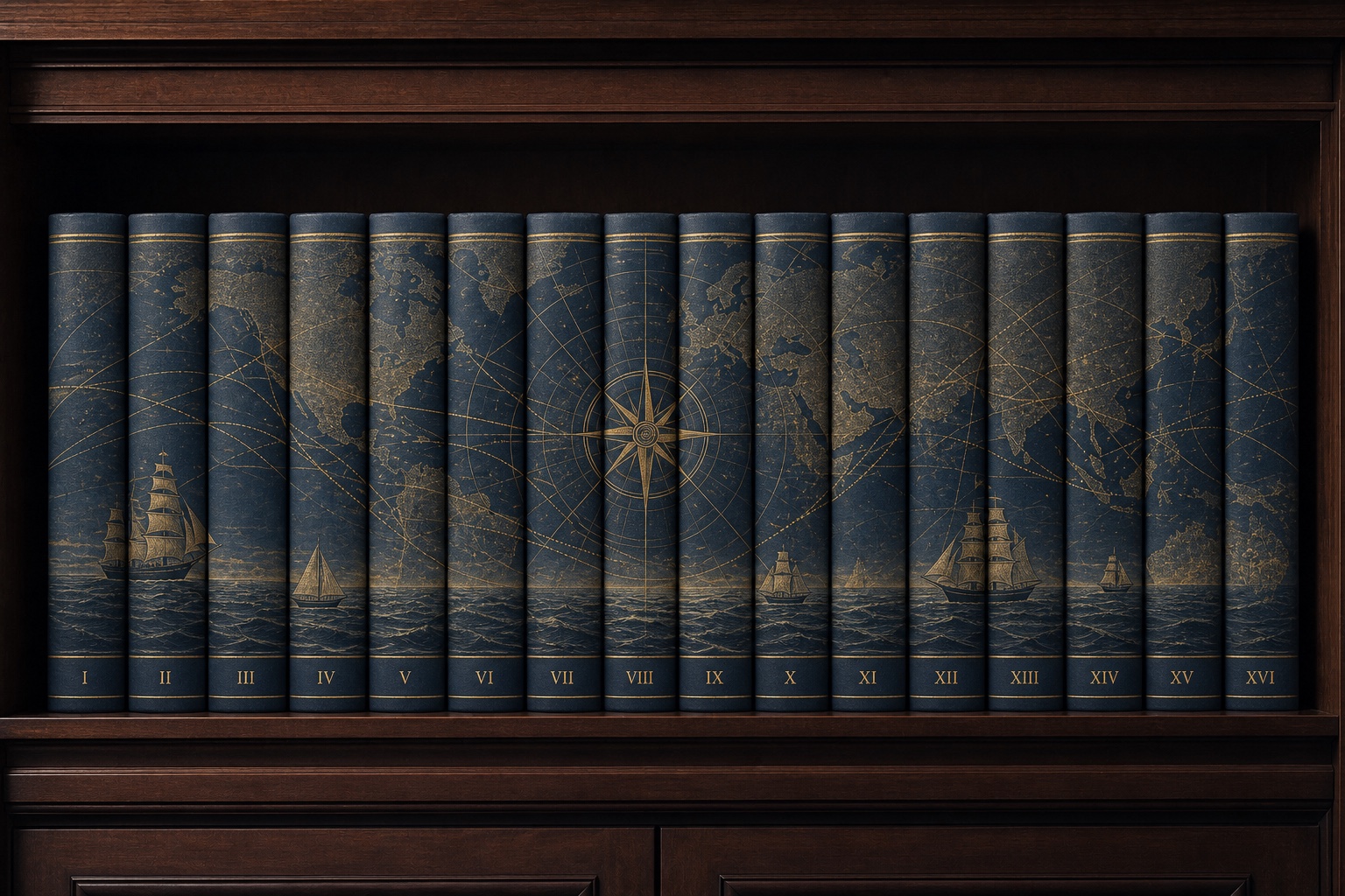 Nautical map continuous spine painting hardcover collection book set