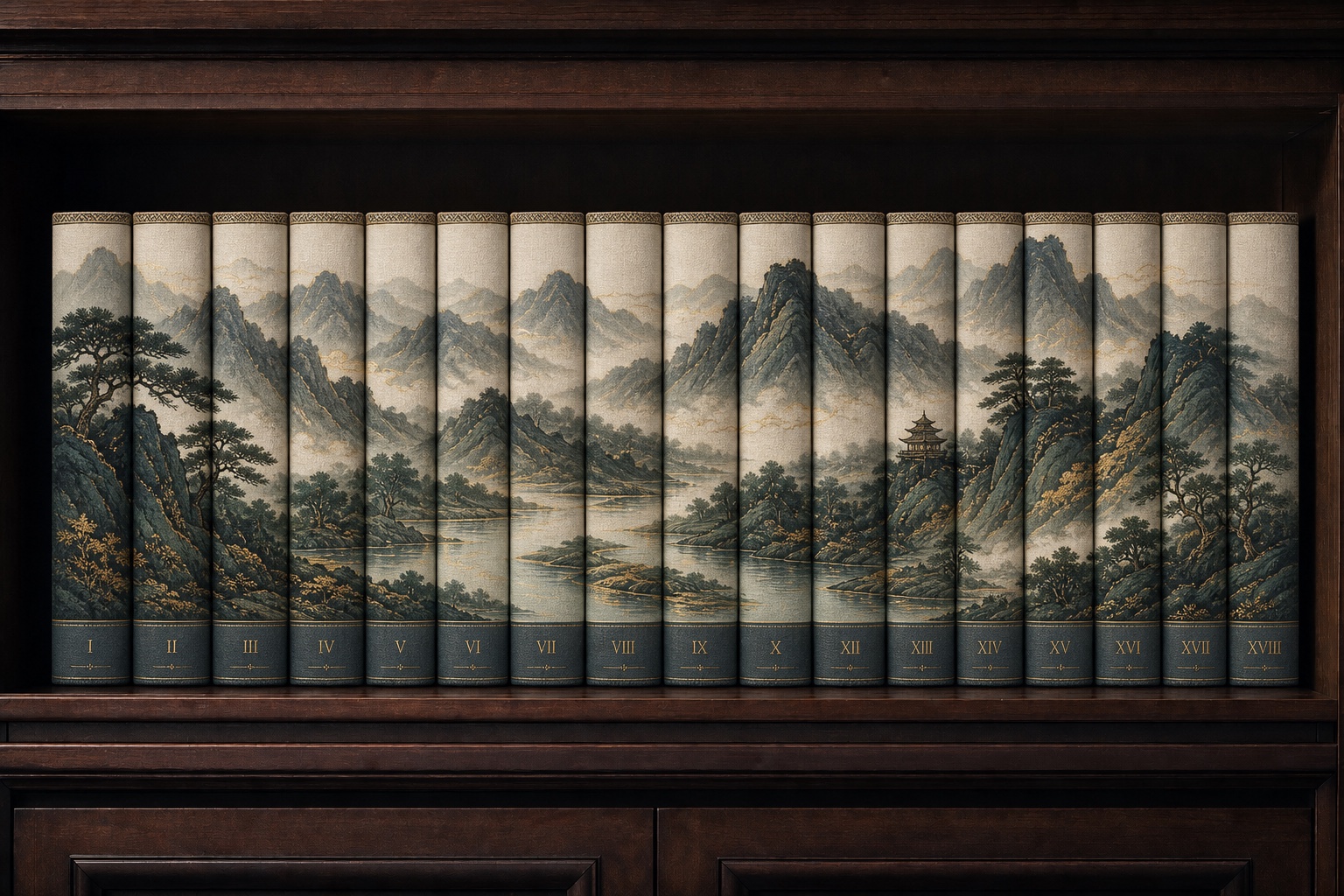 Oriental landscape continuous spine painting hardcover collection book set