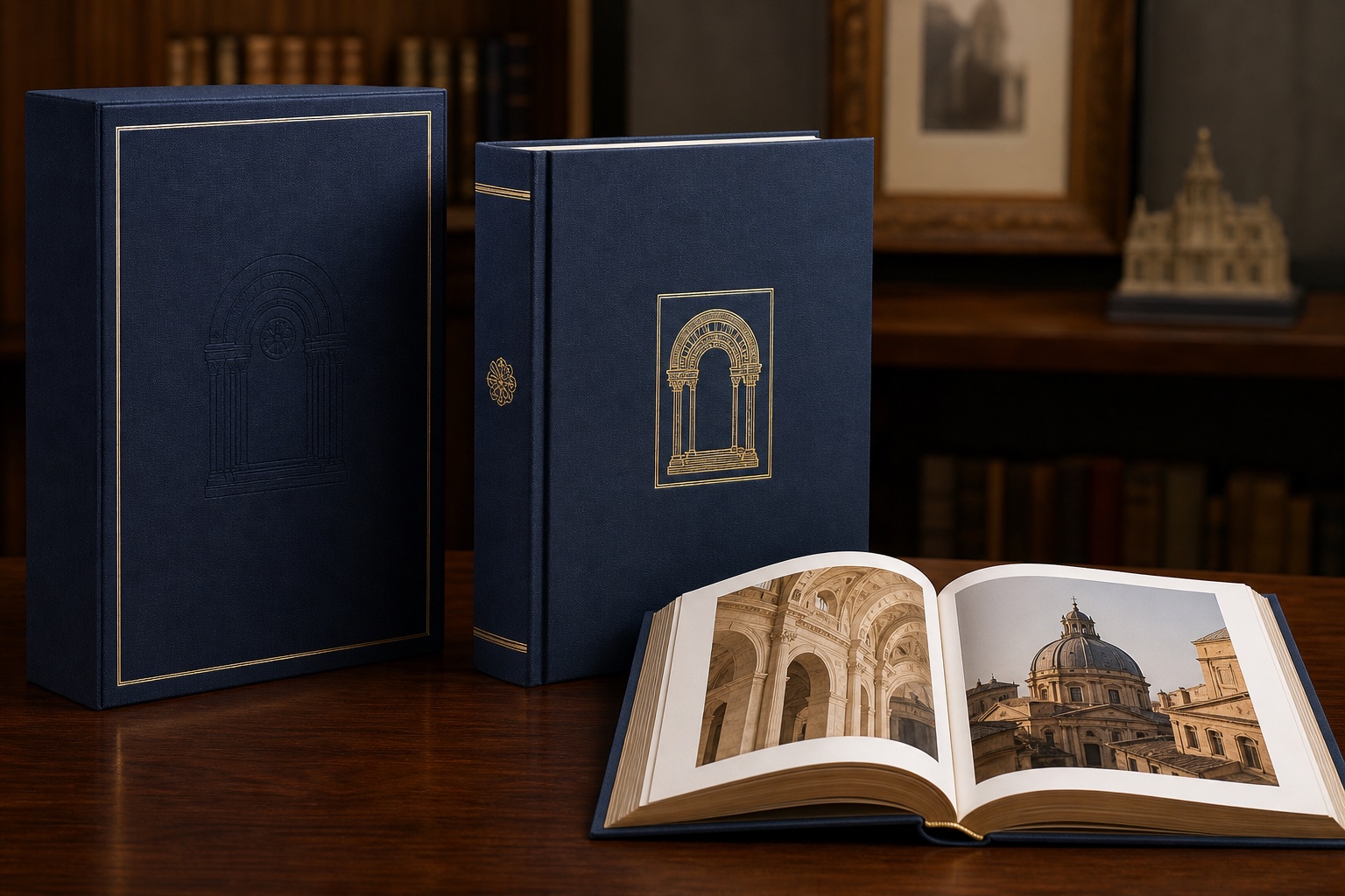 Collector-grade hardcover books with art slipcases