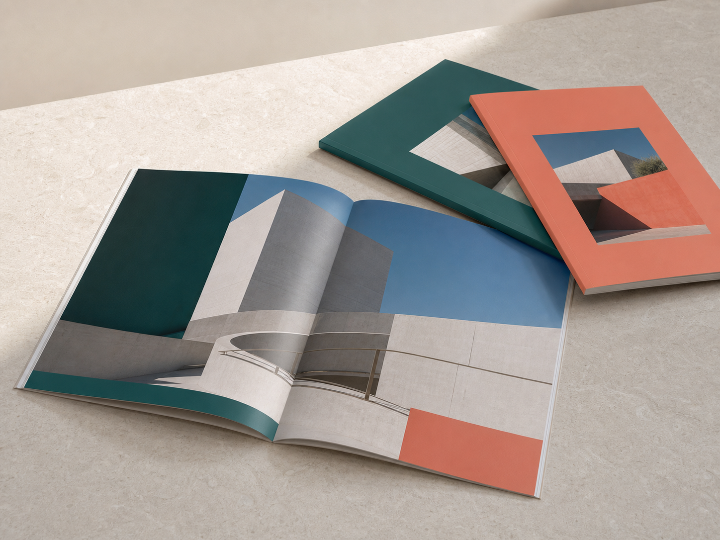 Image-led magazines and architectural periodicals shown as spreads
