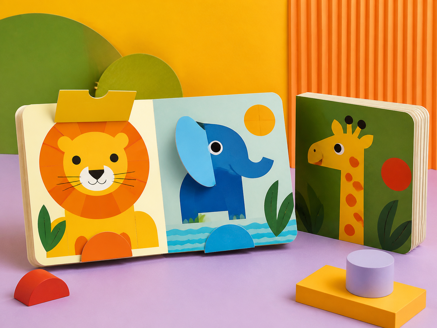 Interactive lift-the-flap board book with dimensional page turns