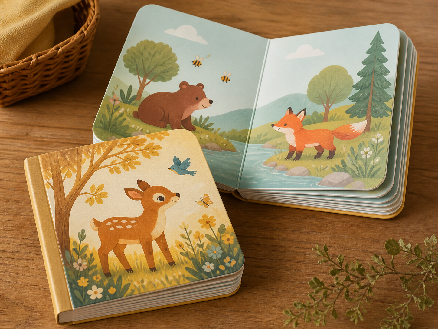 Nature-story board book with thick pages, rounded corners and spread views