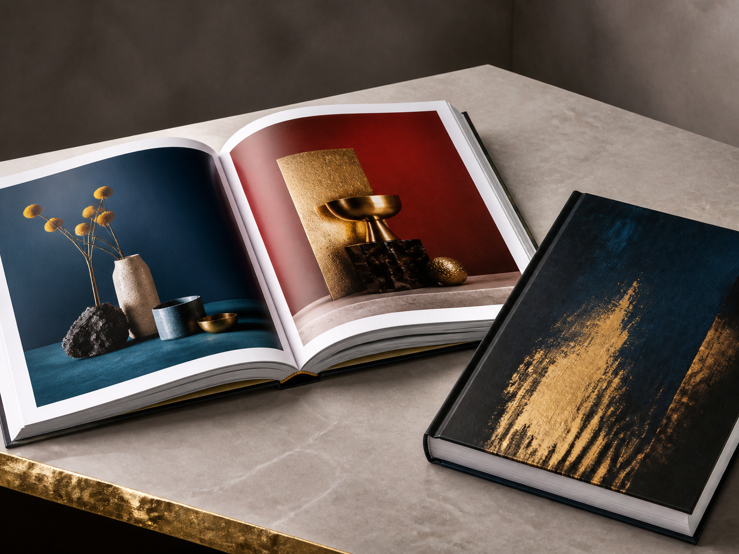 Finished brand lookbook with colour still-life spreads