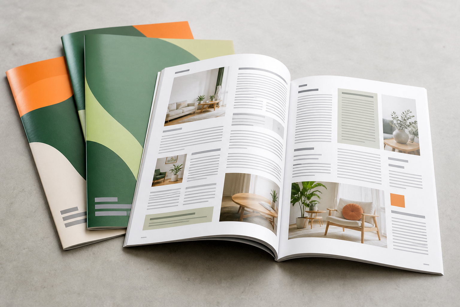 Design feature magazine with lightweight periodical interiors