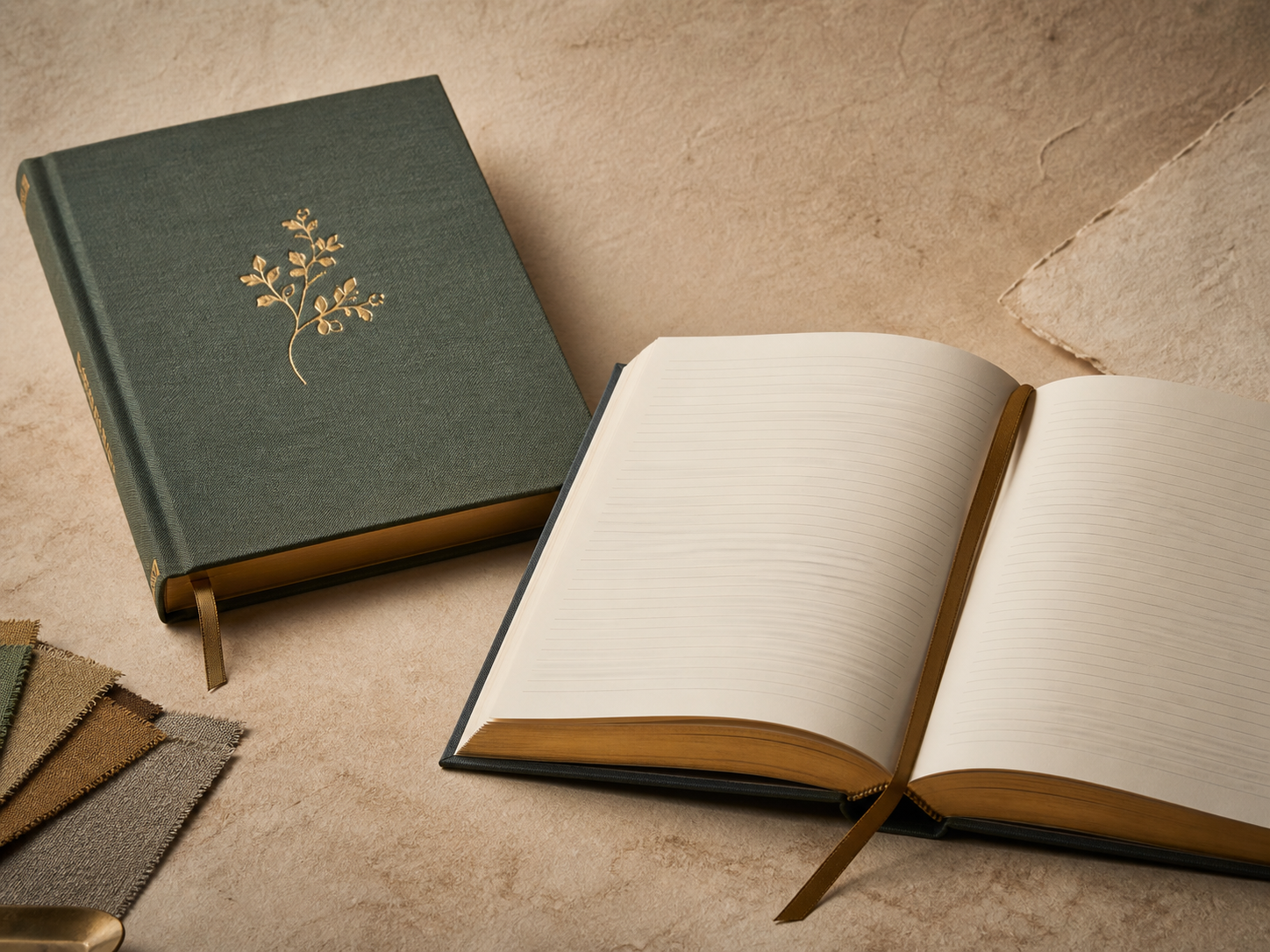 Clothbound hardcover journal with blank lined pages