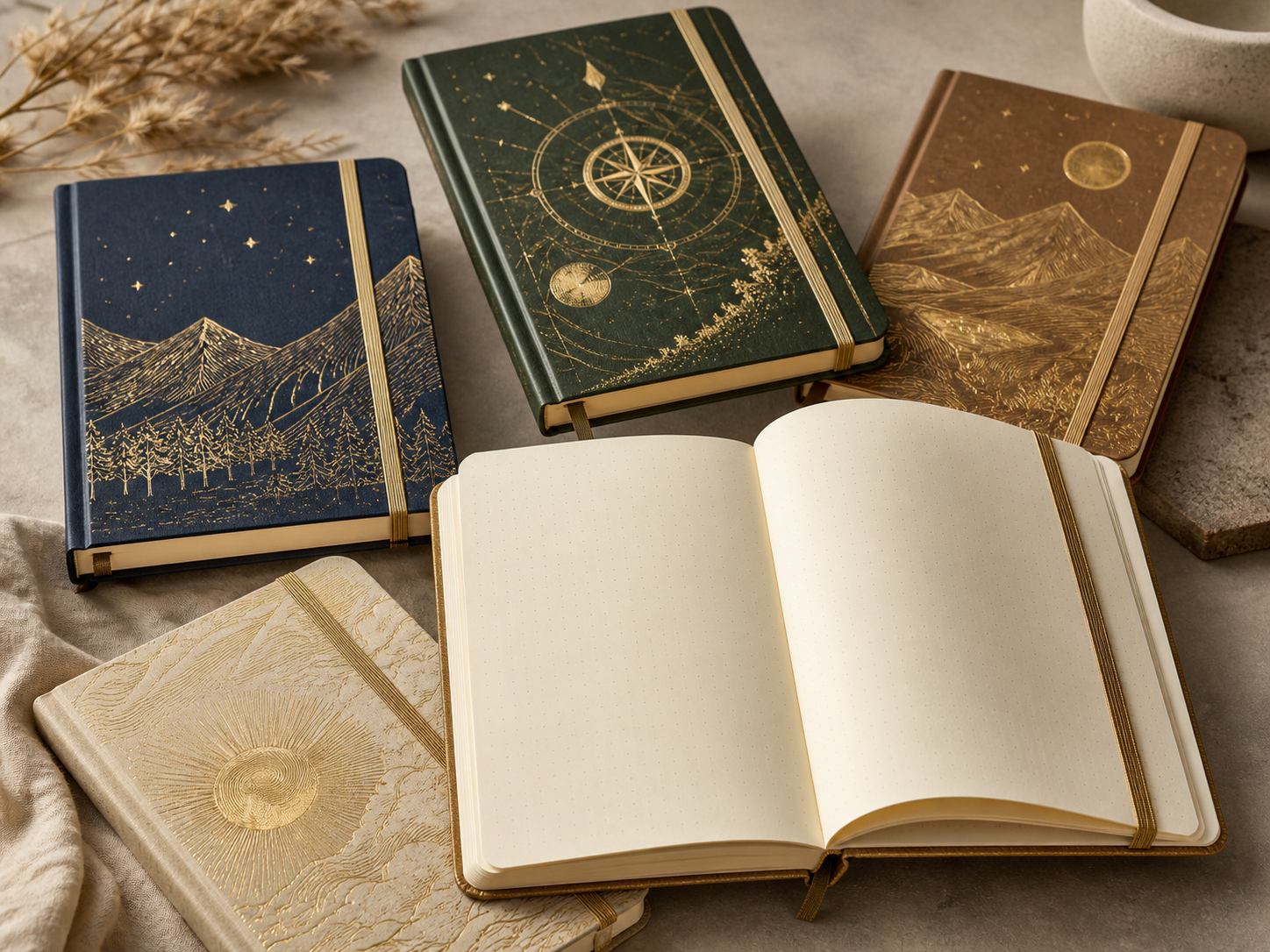 Travel journal series with dot-grid and blank pages