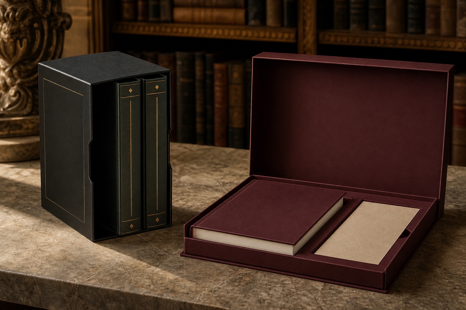 Hardcover slipcase and hinged presentation publishing set
