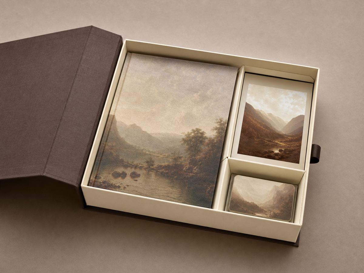 Paperboard divider insert for books and cards in a slipcase presentation box