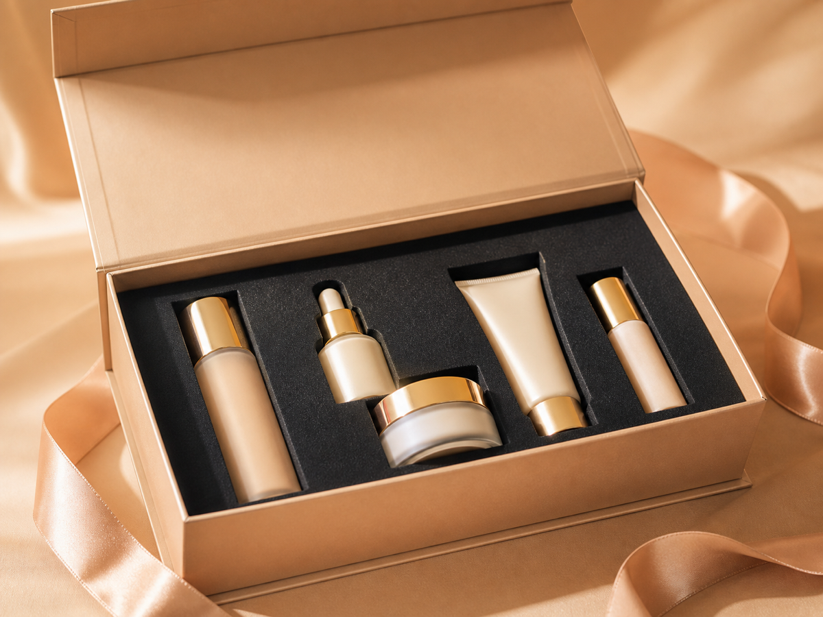 Black EVA positioning insert in a tuck-end paperboard box