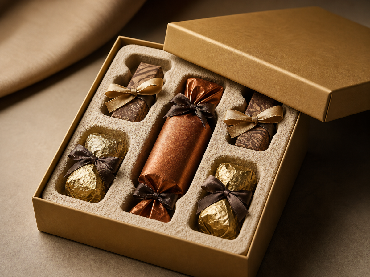 Moulded pulp shaped insert in a premium rigid box