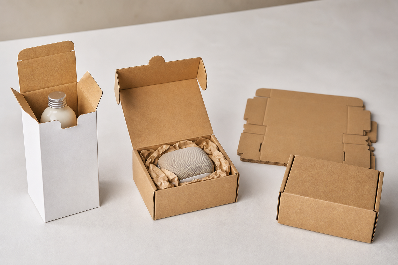 Retail paperboard boxes and corrugated mailer boxes in product-protection and delivery use