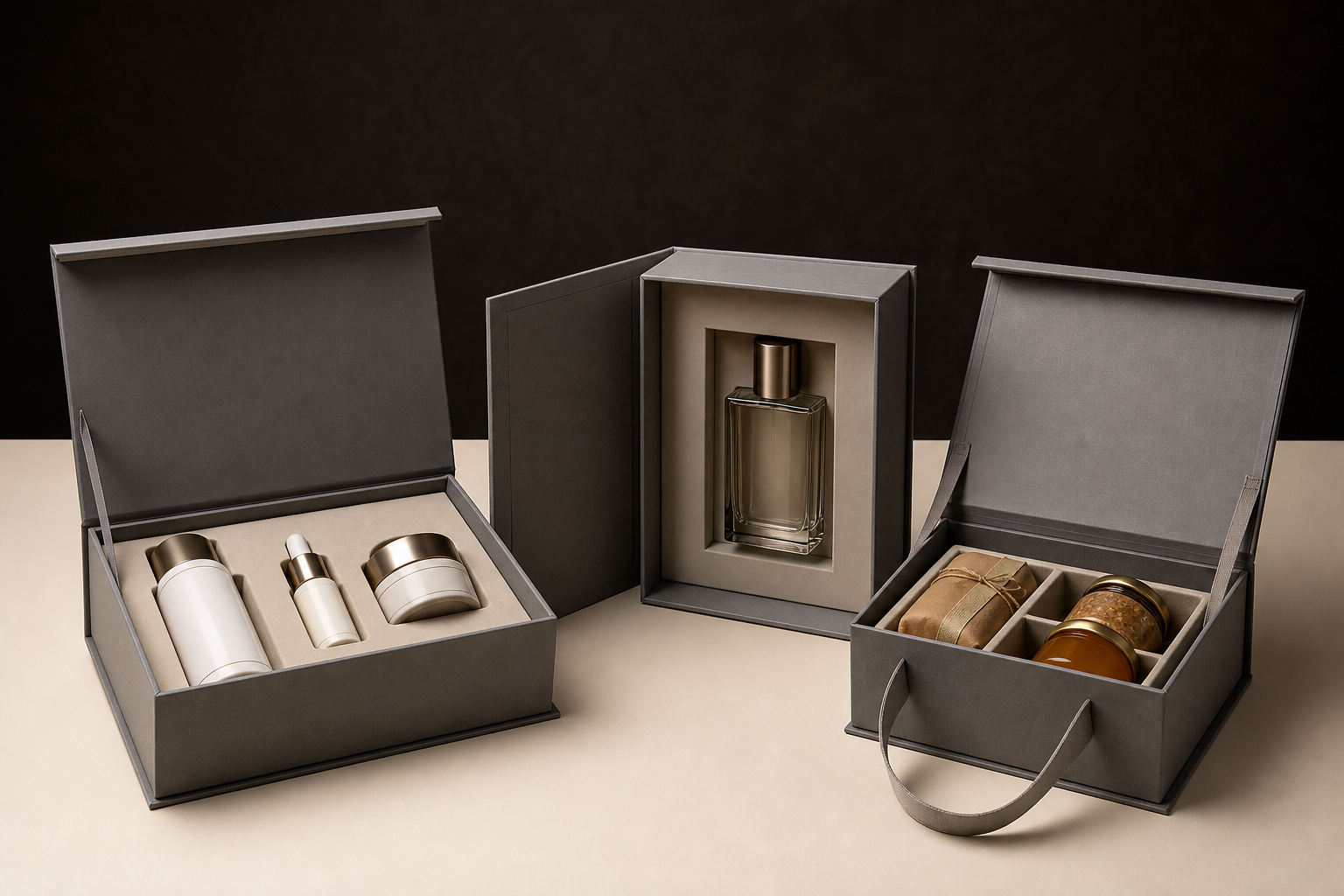 Beauty, fragrance and gift products presented in premium rigid boxes