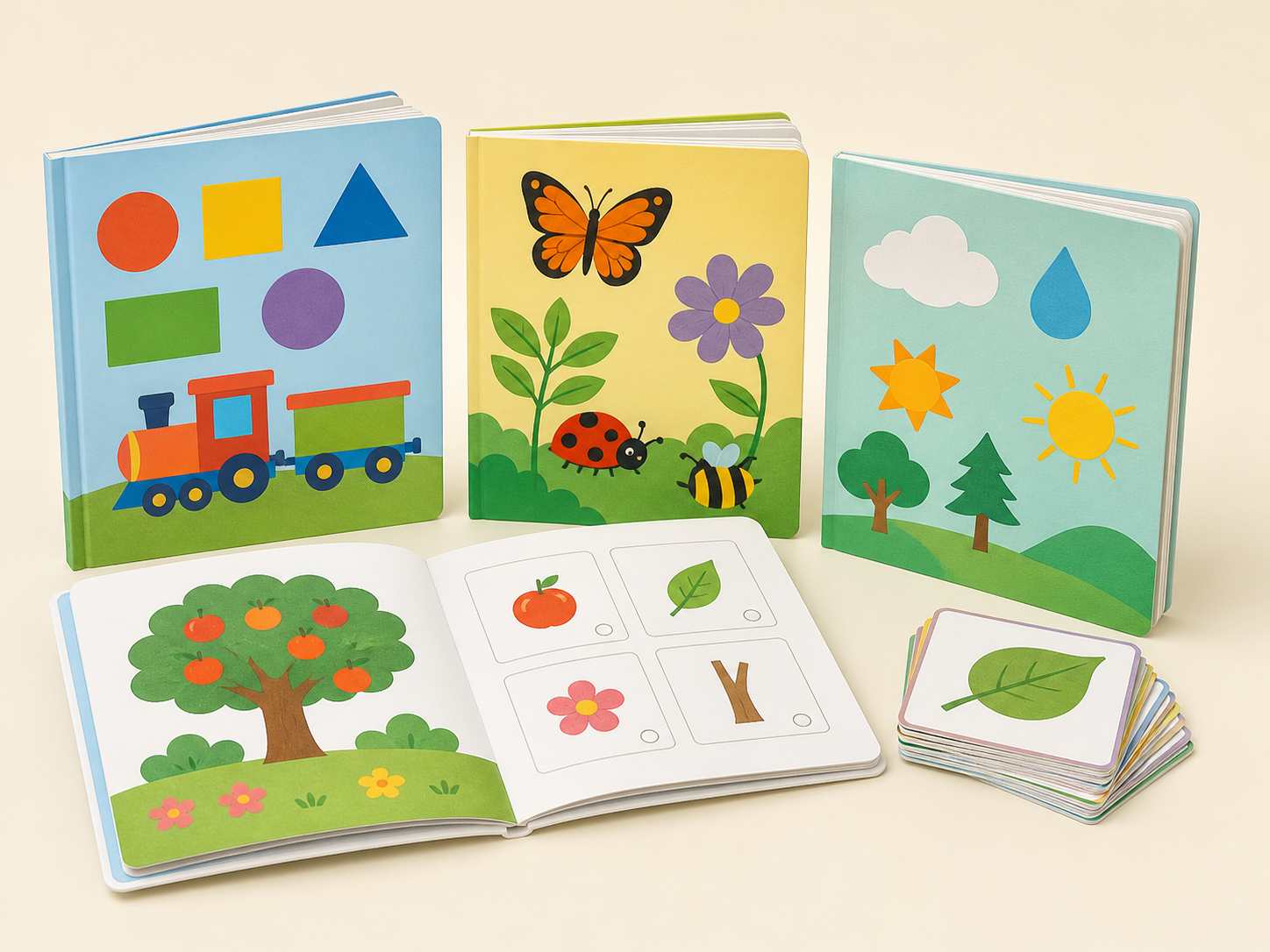 Finished early-learning book and learning-card set for children
