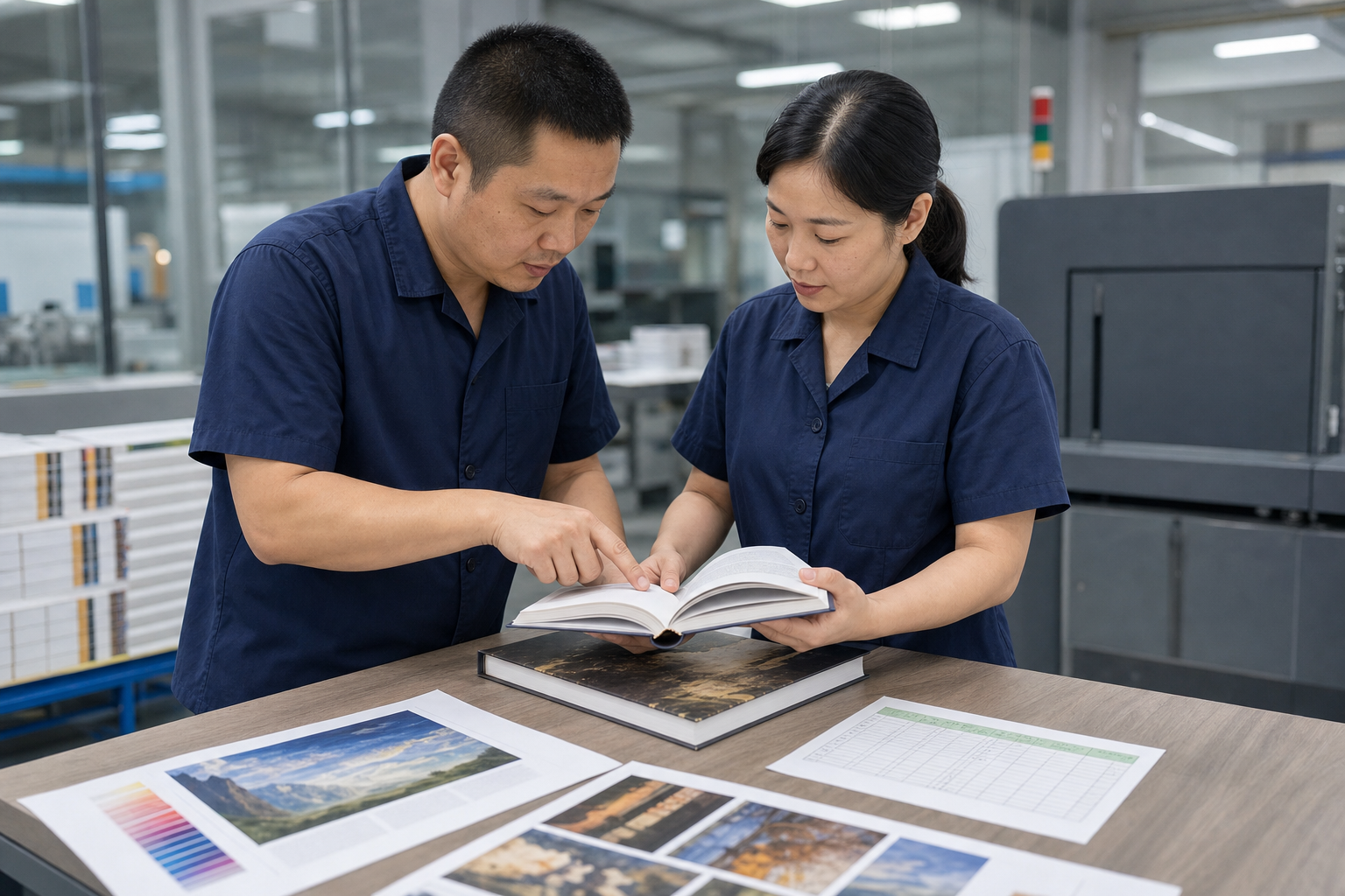 Dark blue overalls quality personnel check book samples, spine structure and printing samples